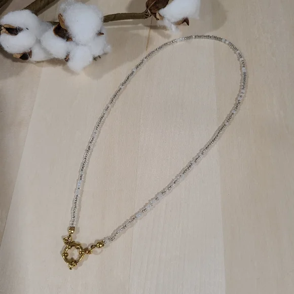 🩶🤍NEW🩶🤍 PRETTY!! SS 3MM Glass Bead Anchor Necklace in GREY,SILVER, &WHITE - Picture 5 of 13